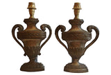 19th-Century French Carved Urn Lamps, Pair