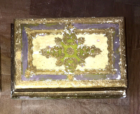 1940s Italian Florentine Hand-painted and Parcel-gilt Wooden Box   *FREE SHIPPING*