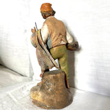 1950 Italian Neapolitan Hand-made And Painted Terracotta Nativity Fisherman Figurine Statue