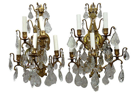 Pair of Italian Crystal and Glass Sconces - FREE SHIPPING