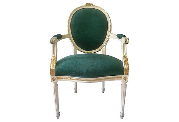 Antique French Louis XVI Painted Armchair With Needlepoint