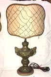 19th-Century Italian Pressed Brass Urn Lamps w/Beaded Shades