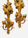 Pair of Italian Hand-carved & Gilt 2-arm Wooden Sconces
