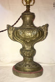 19th-Century Italian Pressed Brass Urn Lamps w/Beaded Shades