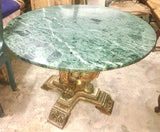 19th-C Carved and Gilt Wood Italian Round Table w/Green Marble Top