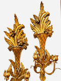 Pair of Italian Hand-carved & Gilt 2-arm Wooden Sconces