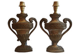 19th-Century French Carved Urn Lamps, Pair