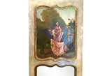 French Trumeau Parcel-Gilt Mirror with Oil Canvas