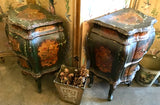 19th Century Italian Venician Hand-painted and Parcel-gilt Two-drawer Rococo Side Tables, Pair