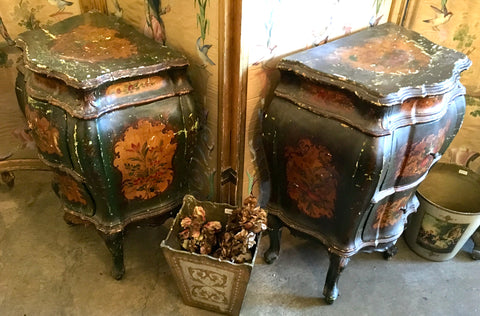 19th Century Italian Venician Hand-painted and Parcel-gilt Two-drawer Rococo Side Tables, Pair