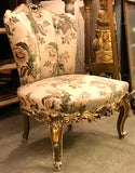 1940s French Slipper Upholstered and Parcel-gilt Chair With Floral Motifs