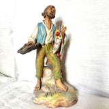 1950 Italian Neapolitan Hand-made And Painted Terracotta Nativity Fisherman Figurine Statue