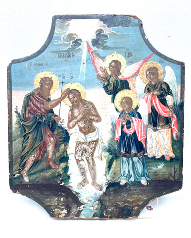 18th Century Wooden Orthodox Icon Baptism Of Jesus