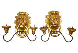 Italian Gilt Lion Candle Sconces, Pair - FREE SHIPPING