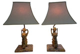 Winged Nike Metal Library-style Lamps, Pair