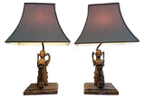 Winged Nike Metal Library-style Lamps, Pair