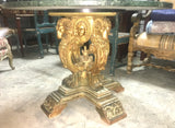 19th-C Carved and Gilt Wood Italian Round Table w/Green Marble Top