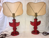 19th-Century Italian Pressed Brass Urn Lamps w/Beaded Shades