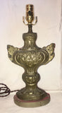 19th-Century Italian Pressed Brass Urn Lamps w/Beaded Shades