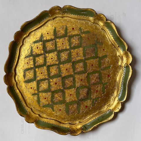 Round Florentine Painted and Parcel-gilt Green Tray