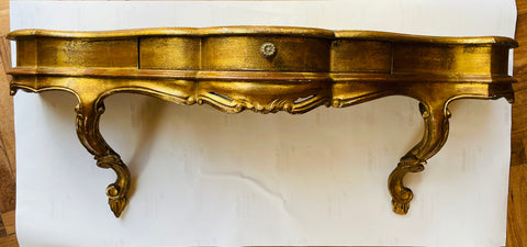 1930s Florentine Gilt & Carved Wood Console w/Filigree. A drawer.