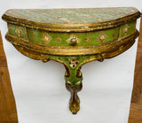 Pair of Florentine Painted & Parcel-gilt Emerald & Cream Bed-side Tables w/Filigree