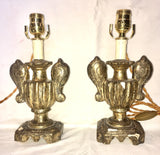 19th-Century Carved and Silver-gilt Urn Table Lamps, Pair