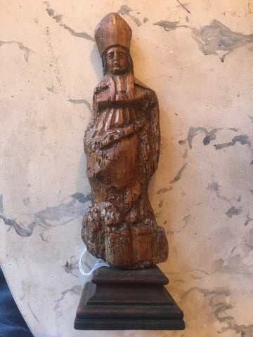 17th-Century Italian Carved Wood Pope Statue - FREE SHIPPING