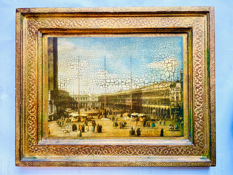 Venice Piazza San Marco with Filigree Gilt Florentine Frame
