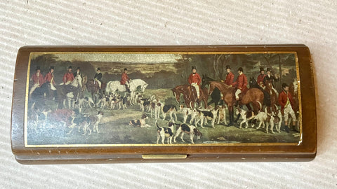 Small Wooden Cigarette Box w/Hunting Scene