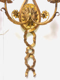 1940s Italian Carved & Gilt Two-arm Ribbon Sconces, Pair