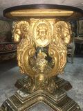 19th-C Carved and Gilt Wood Italian Round Table w/Green Marble Top