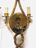 1940s Italian Carved & Gilt Two-arm Ribbon Sconces, Pair