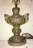 19th-Century Italian Pressed Brass Urn Lamps w/Beaded Shades