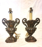 19th-Century Carved Wood Urn Table Lamps, Pair