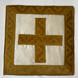 Italian Silk Embroidered Cross on framed white background