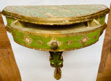 Pair of Florentine Painted & Parcel-gilt Emerald & Cream Bed-side Tables w/Filigree
