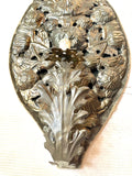 Italian Velvet-mounted Hand-chiseled Metal Sconces, Pair