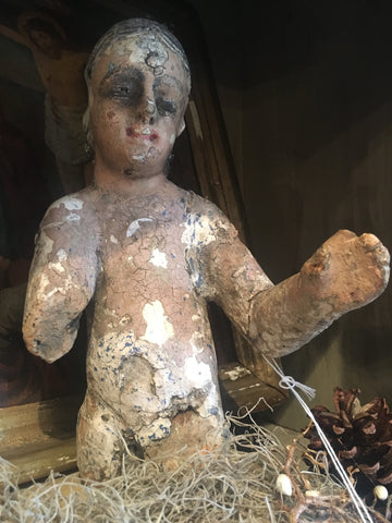 18th-Century Italian Hand-carved & Painted Saint Statue - FREE SHIPPING