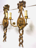 1940s Italian Carved & Gilt Two-arm Ribbon Sconces, Pair