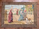 19th-C Florentine Jus d’Herbe Sur Toile Tapestry w/ Embroidered Frame