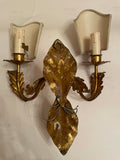 Italian Gilt 2-arm Sconce with Half-shades