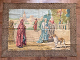 19th-C Florentine Jus d’Herbe Sur Toile Tapestry w/ Embroidered Frame