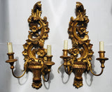 Italian 1930s Carved and Gilt Sconces, Pair