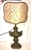 19th-Century Italian Pressed Brass Urn Lamps w/Beaded Shades