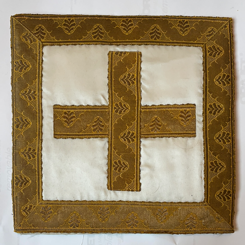 Italian Silk Embroidered Cross on framed white background