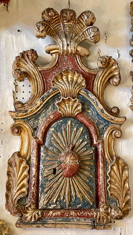 18th Century Italian Hand-carved And Painted Tabernacle Door With The Sacred Heart