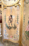 c/1870 French Silk Hand-painted Four-panel Folding Screen With Striped-lined Back and Glass Tops