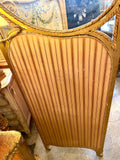 c/1870 French Silk Hand-painted Four-panel Folding Screen With Striped-lined Back and Glass Tops
