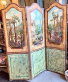 19th- Century Italian Painted Canvas Three-panel Folding Screen With Neoclassical Motifs